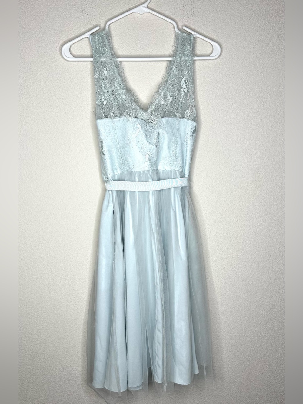 Anthropologie Hitherto Blue Lace Tulle Fit Flare Dress Pockets Size 2